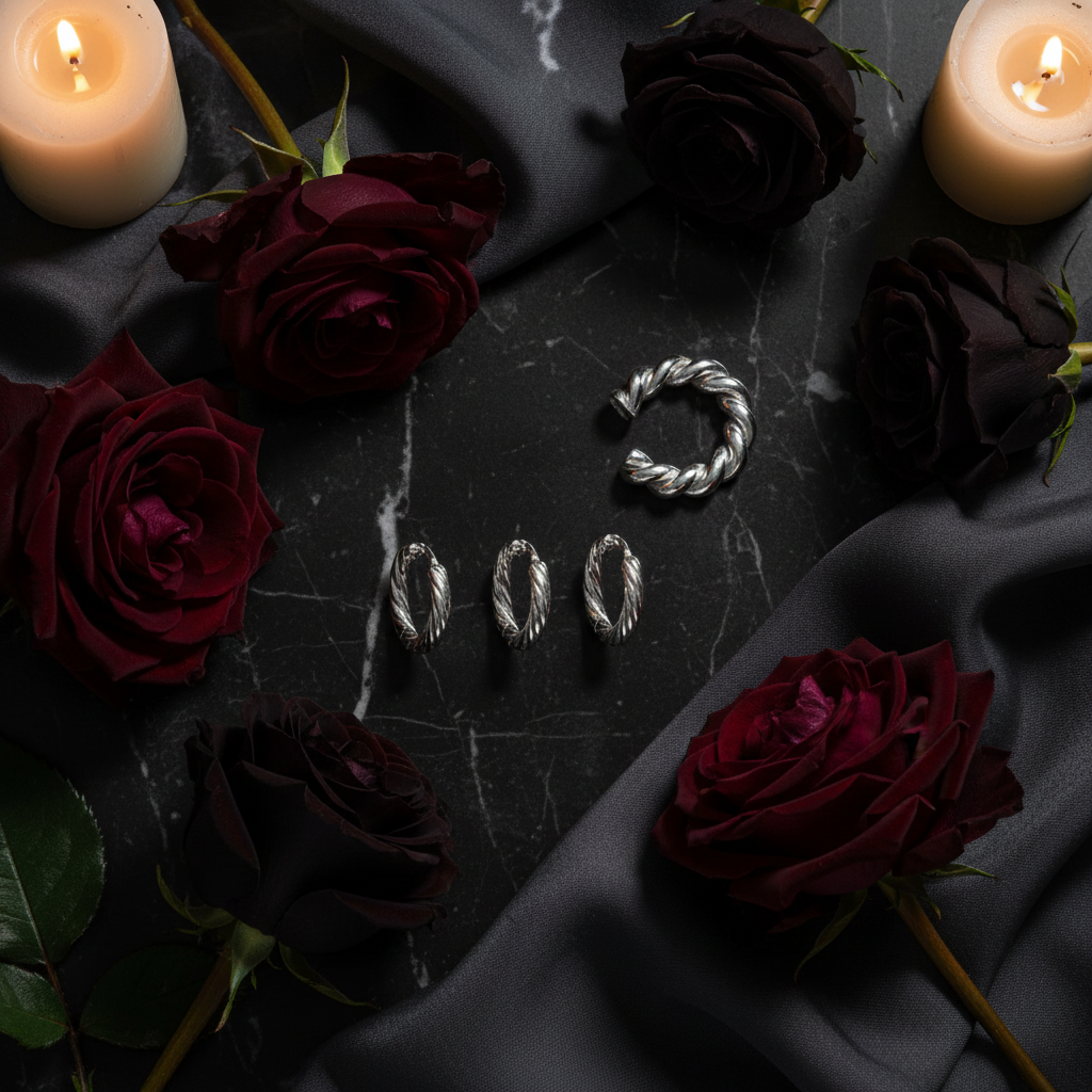 Dark Luxury Earrings Flat Lay