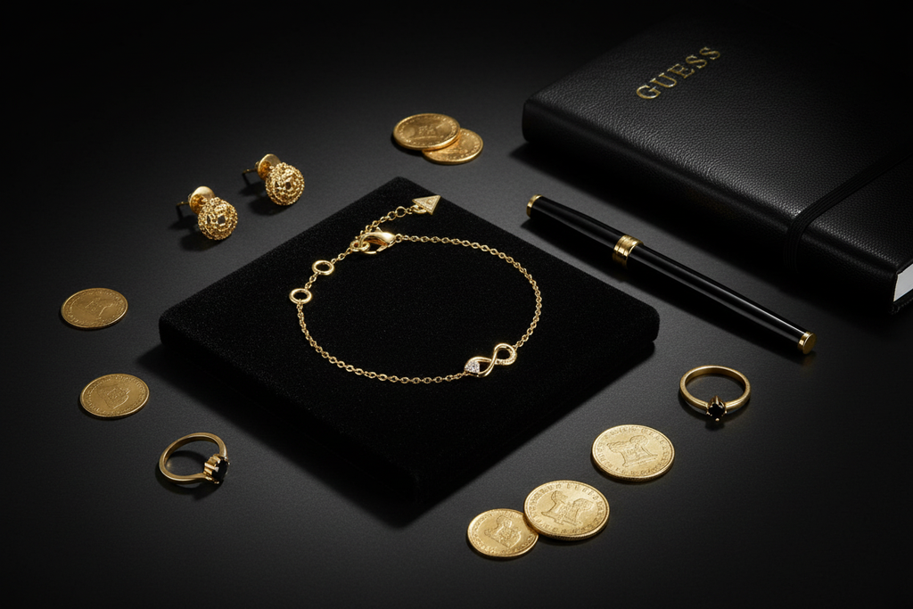 GUESS Dark Luxury Flat Lay