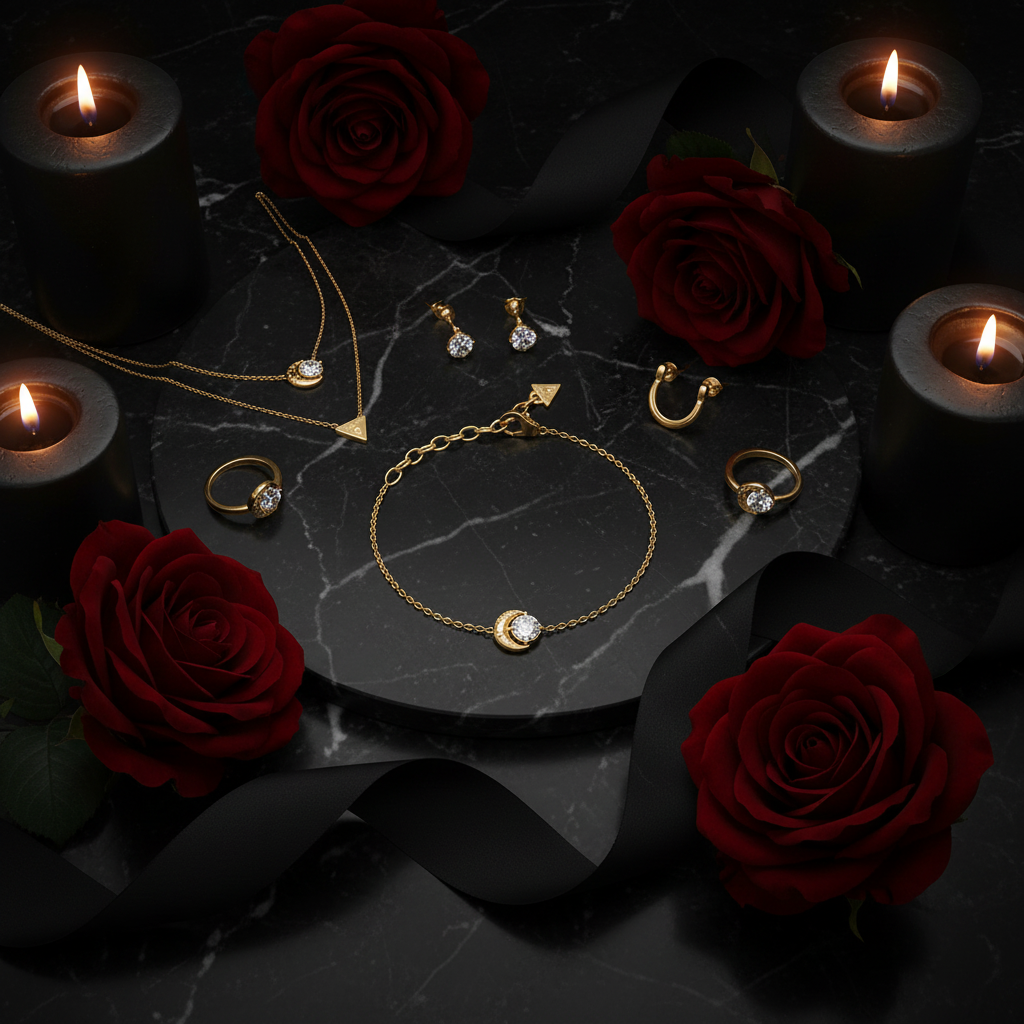 GUESS Dark Luxury Flat Lay